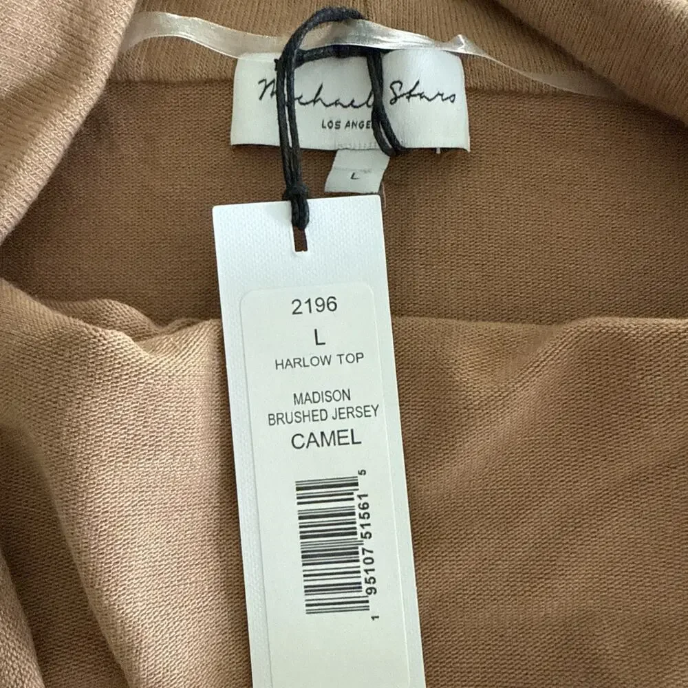 Michael Stars Harlow Cowl Neck Top Madison Brushed Jersey Camel 2196 Large